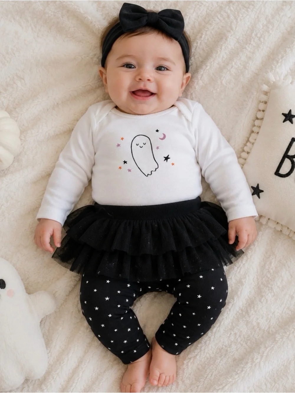 Carter's White Ghost & Star Bodysuit with Pink and Orange Accents